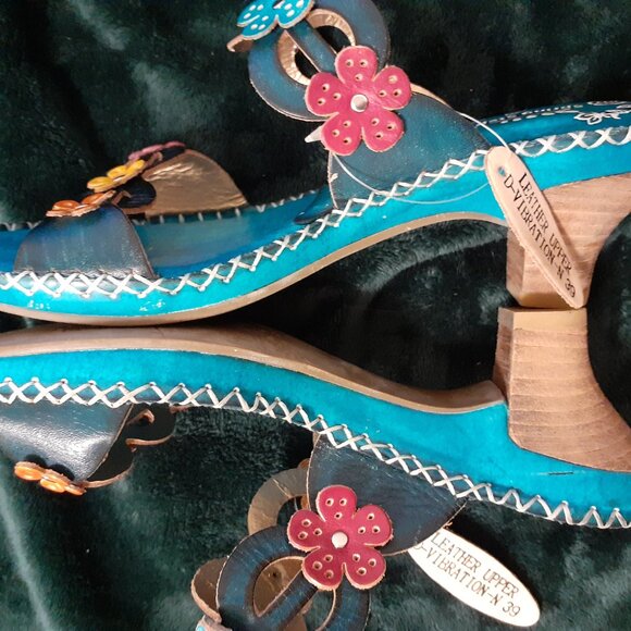 SPRING STEP LEATHER FLOWER LOW HEELS NEW WITH TAGS BEAUTIFUL BEAUTIFUL - Picture 6 of 16